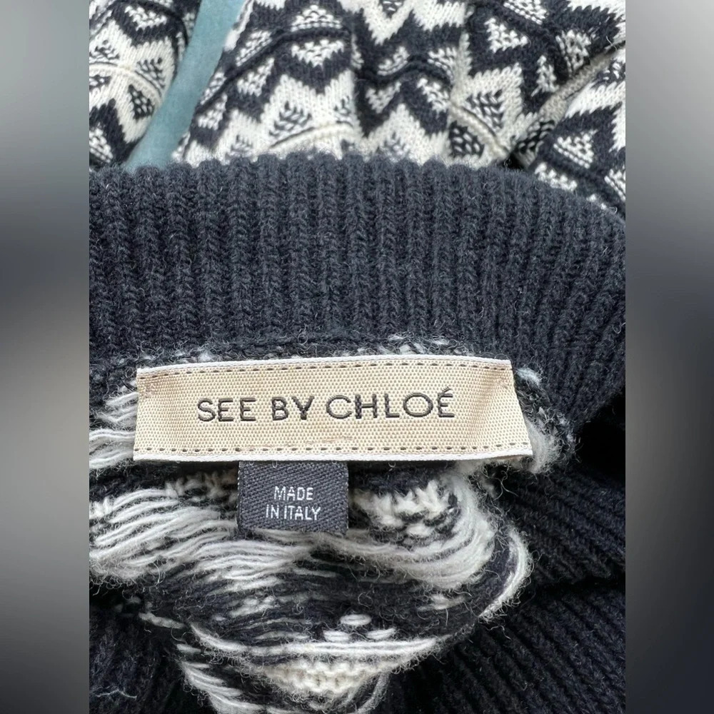 See by Chloe Womens Geometric Print Turtleneck Sweater Mini Dress Wool Size 4 - Picture 11 of 13
